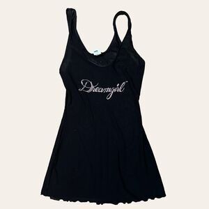 Micro Mesh Dream Girl Rhinestone Black Tank Top